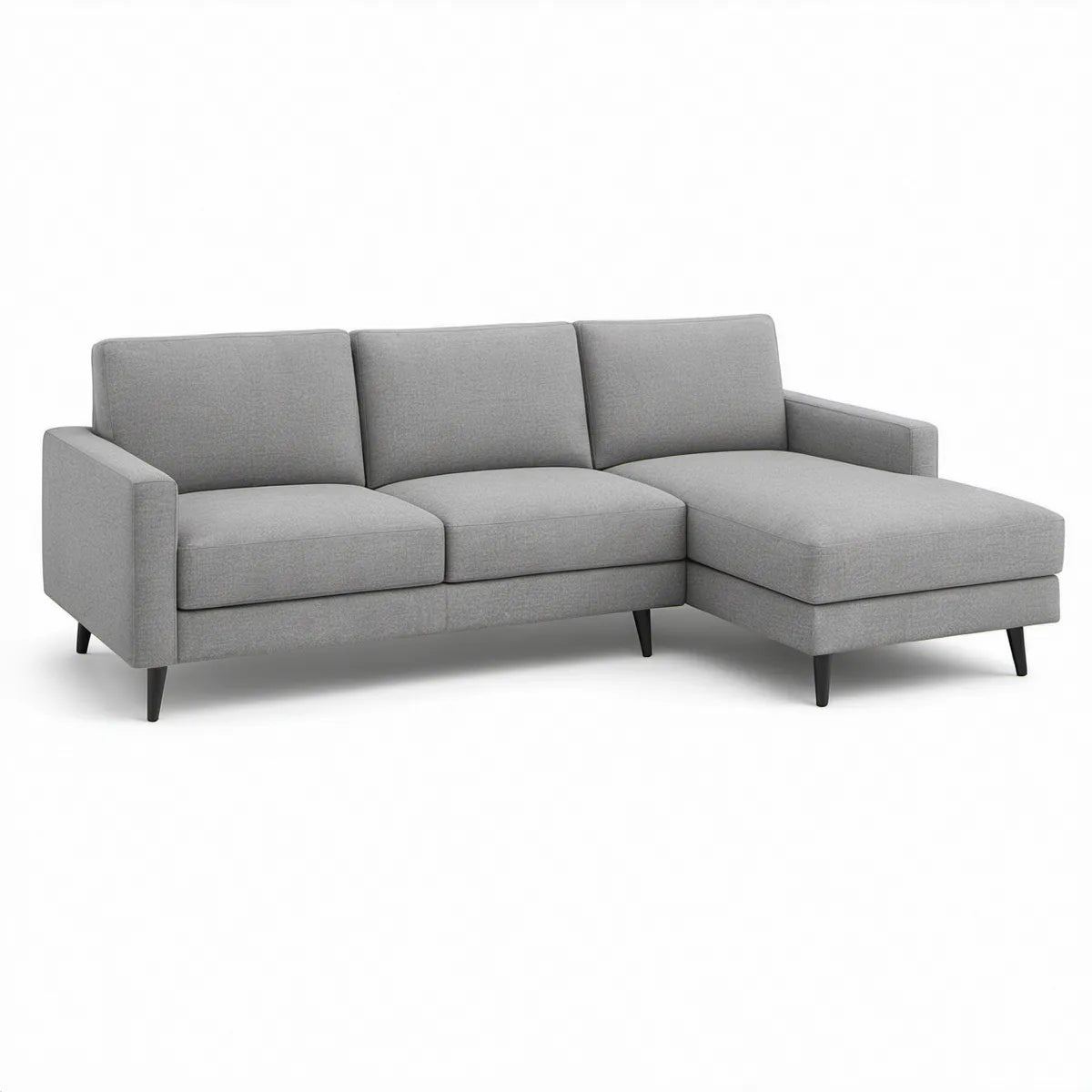 Sofá em L de 3 Lugares com Chaise Longue à Direita em Poliéster Cinzento, 220 x 145 x 85 cm