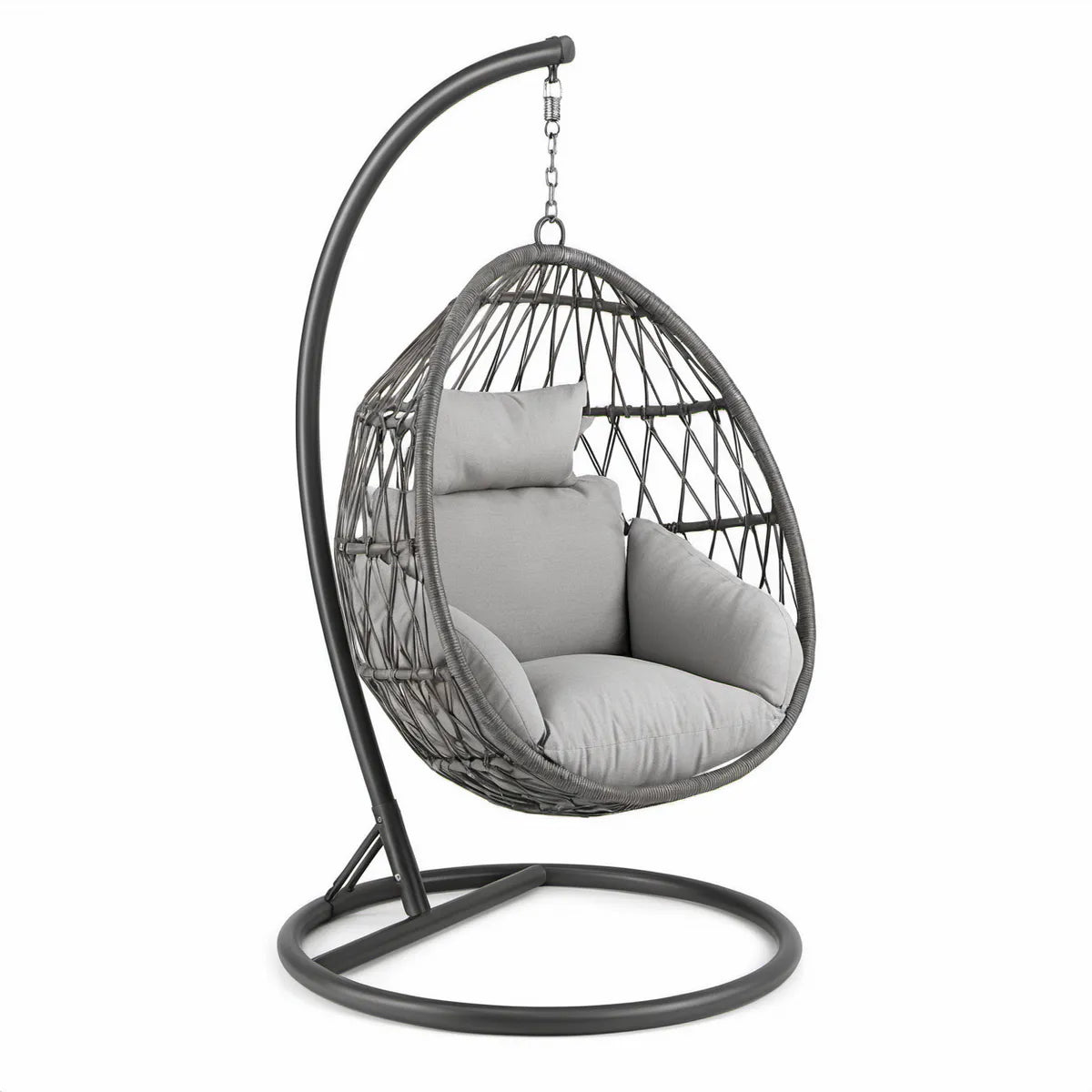Cadeira Suspensa Tipo Ovo para Jardim em PE e Aço Preto e Cinzento 95 x 95 x 195 cm