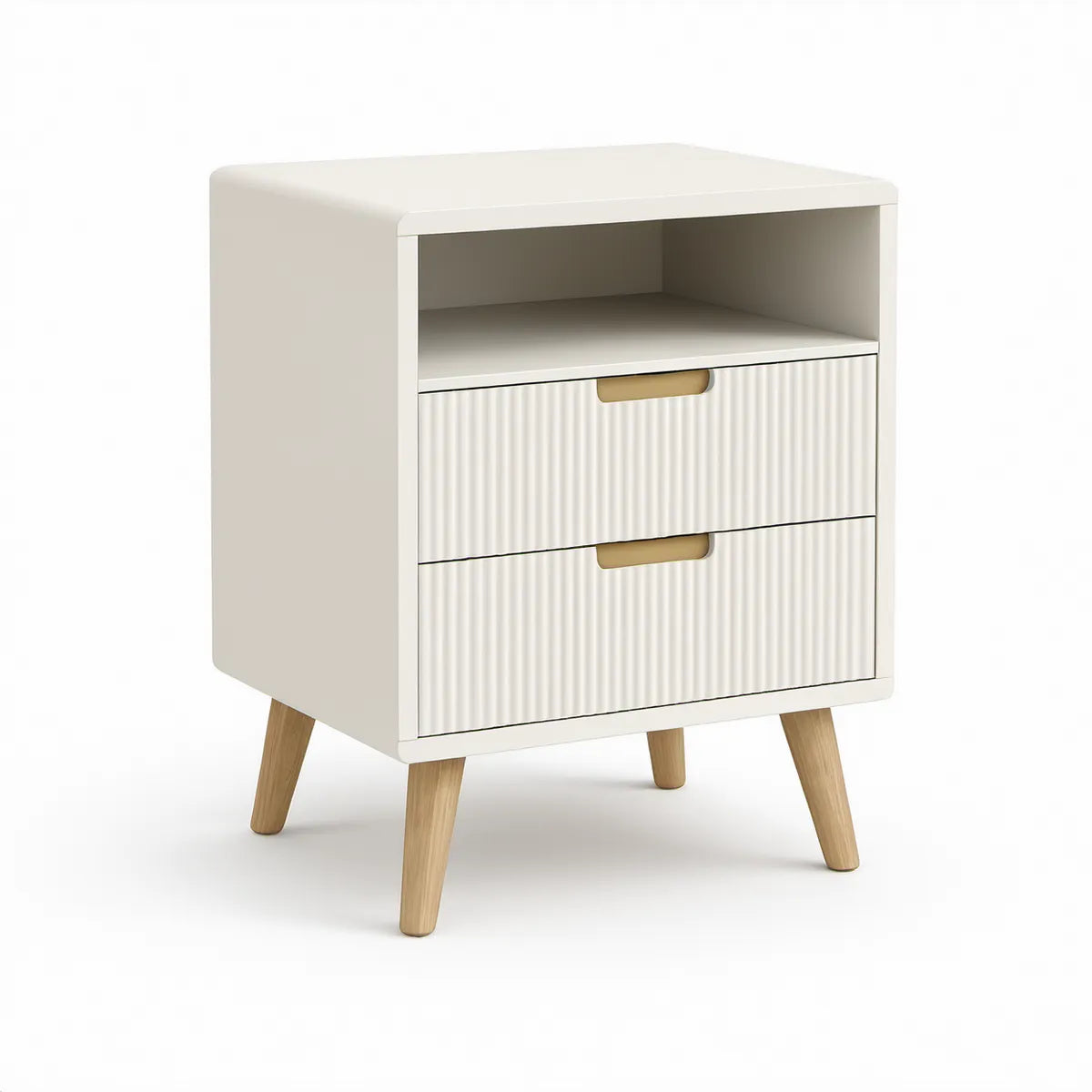 Mesa de Cabeceira Retangular Branca em MDF com 2 Gavetas, 40 x 35 x 60 cm