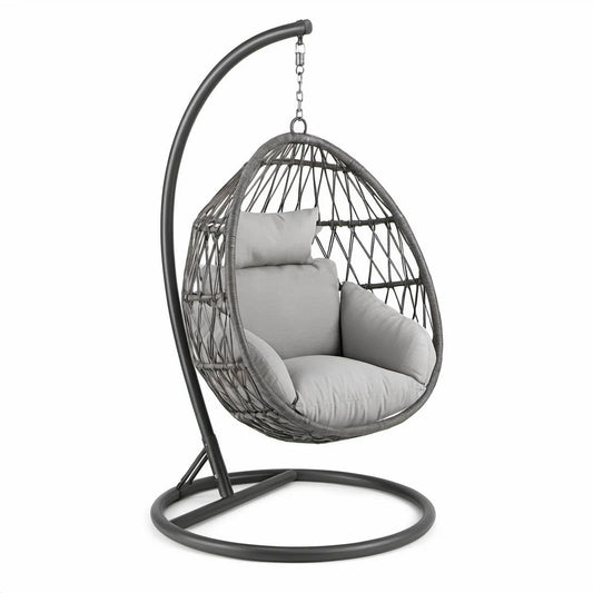 Cadeira Suspensa Tipo Ovo para Jardim em PE e Aço Preto e Cinzento 95 x 95 x 195 cm