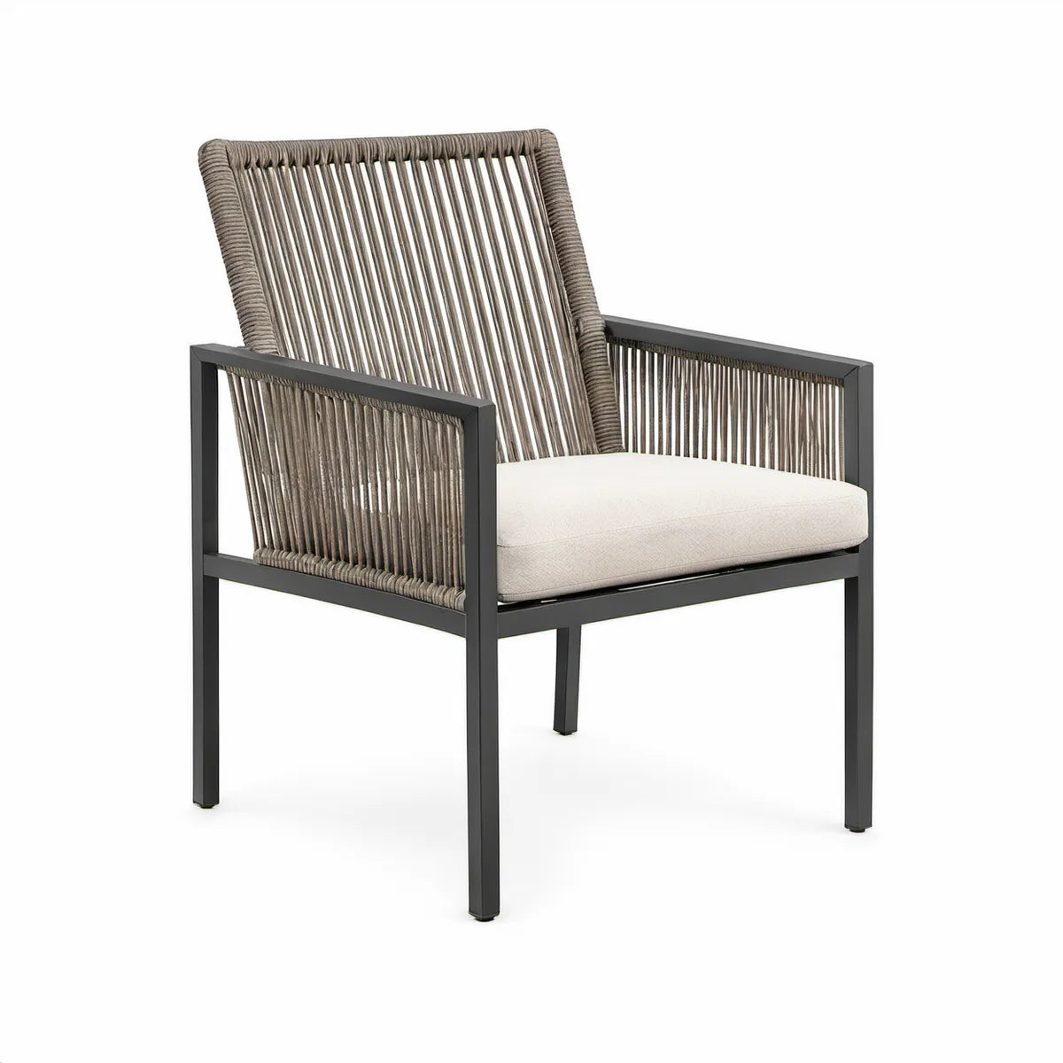 Poltrona de exterior com braços em alumínio e corda de poliéster Preto, Cinzento-taupe e Bege-claro 65 x 75 x 88 cm
