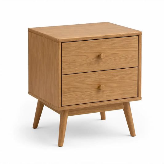Mesa de Cabeceira em Carvalho Maciço Natural com 2 Gavetas, 45 x 35 x 55 cm