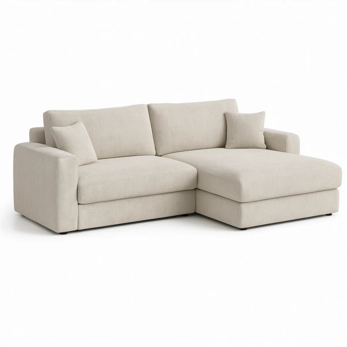 Sofá de Canto de 3 Lugares com Chaise Longue à Direita em Poliéster Bege, 250 x 160 x 85 cm